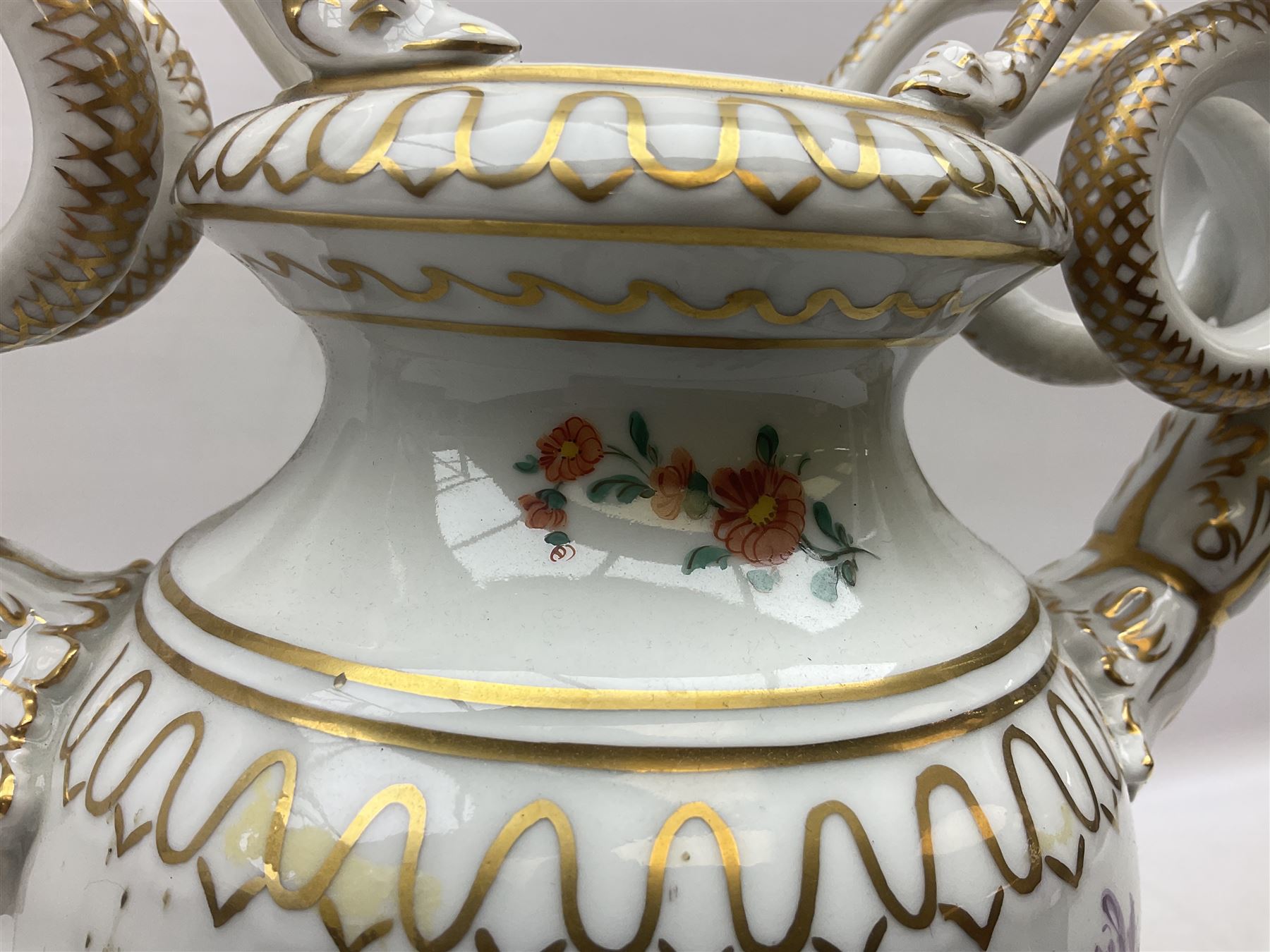 20th century Dresden campagna form vase decorated with flowers - Image 6 of 9