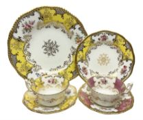 Coalport batwing pattern tea wares in rare pink and yellow colourways