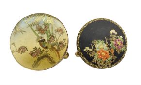 Japanese Meiji Satsuma circular box and cover decorated with a Pheasant amongst bamboo