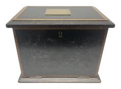 19th century ebonised table top stationary cabinet with fitted interior and key