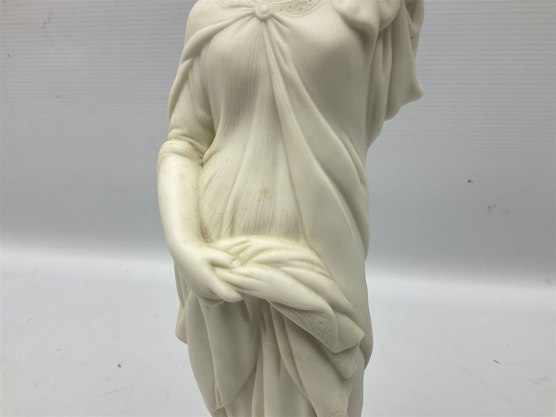 Parian ware figure of a woman in classical dress with one hand raised - Image 3 of 8