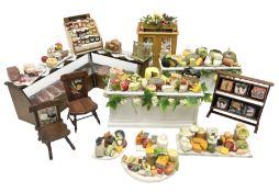 Collection of miniature dolls house grocery shop furniture and produce