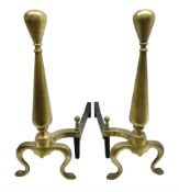 Pair of late 19th/early 20th century heavy brass and iron fire dogs