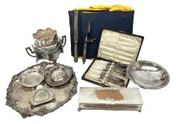Collection of silver plate to include Aesthetic movement octagonal twin handled bowl