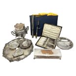 Collection of silver plate to include Aesthetic movement octagonal twin handled bowl