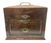 Victorian walnut glass-fronted jewellery casket