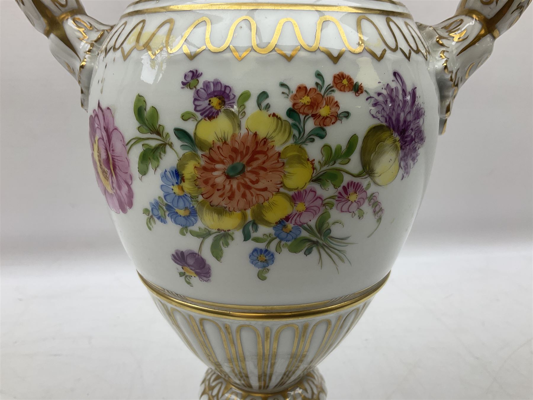 20th century Dresden campagna form vase decorated with flowers - Image 7 of 9