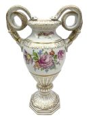 20th century Dresden campagna form vase decorated with flowers
