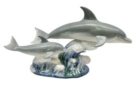 Lladro Swimming Lesson dolphin figure group