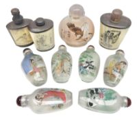 Seven Chinese glass snuff bottles painted with figures and animals