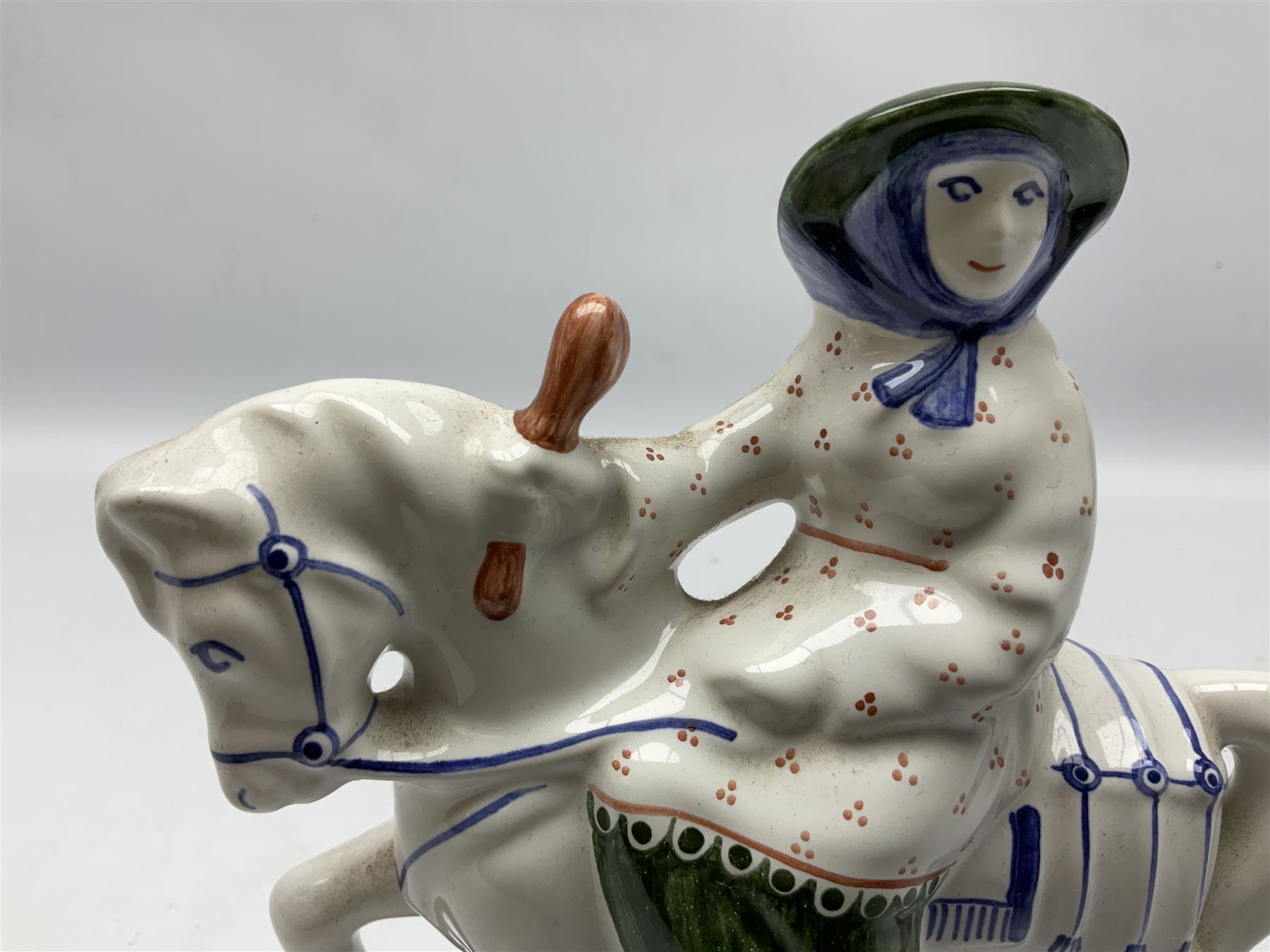 Rye pottery figure modelled as a lady upon a horse - Image 4 of 4