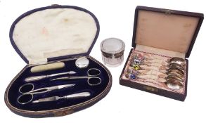 Silver handled manicure set including nail file