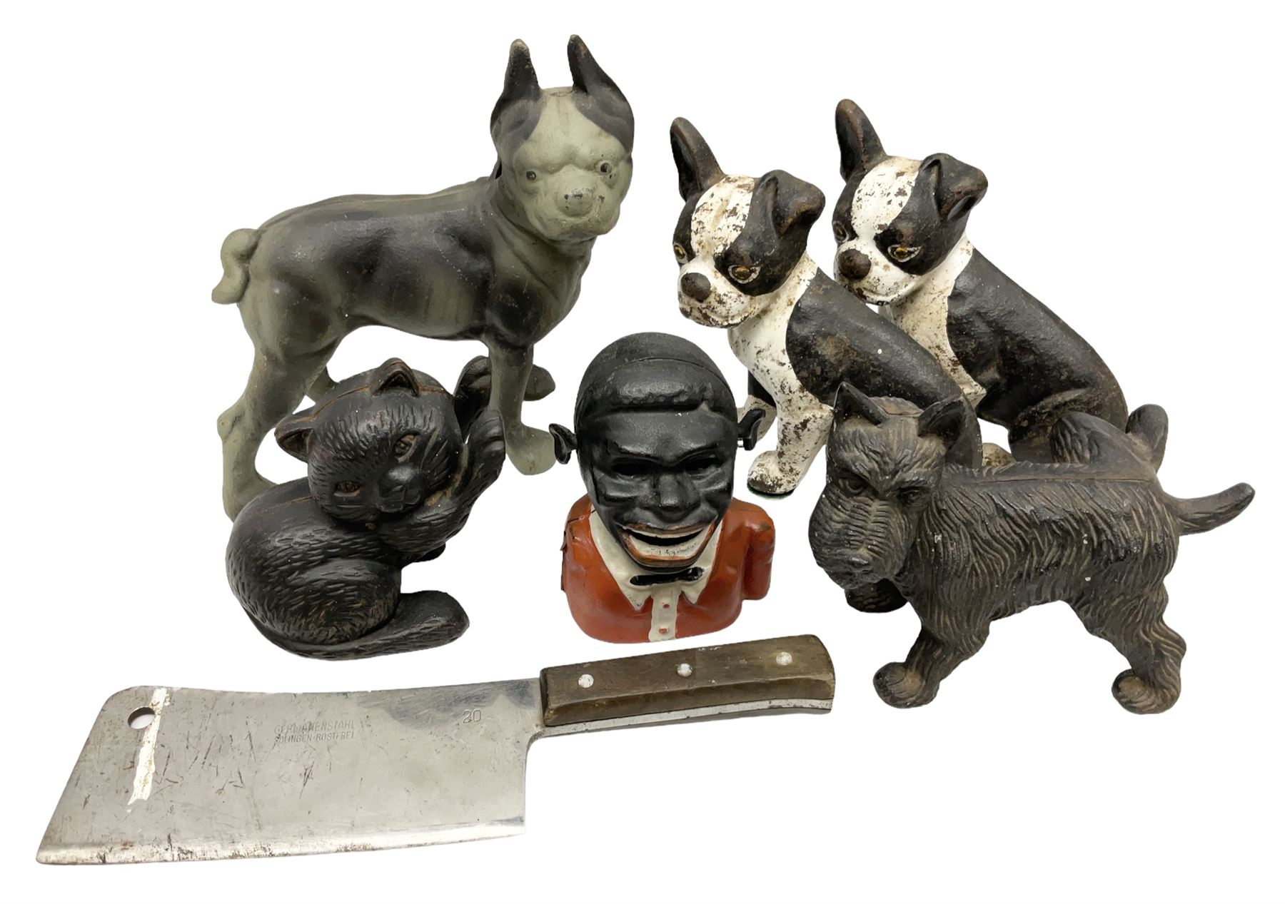 Cast iron doorstops etc modelled as dogs and cats
