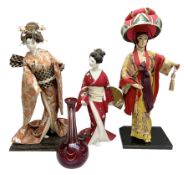 Three Japanese Geisha dolls figures