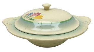 Clarice Cliff twin handled lidded tureen decorated in the Crocus pattern