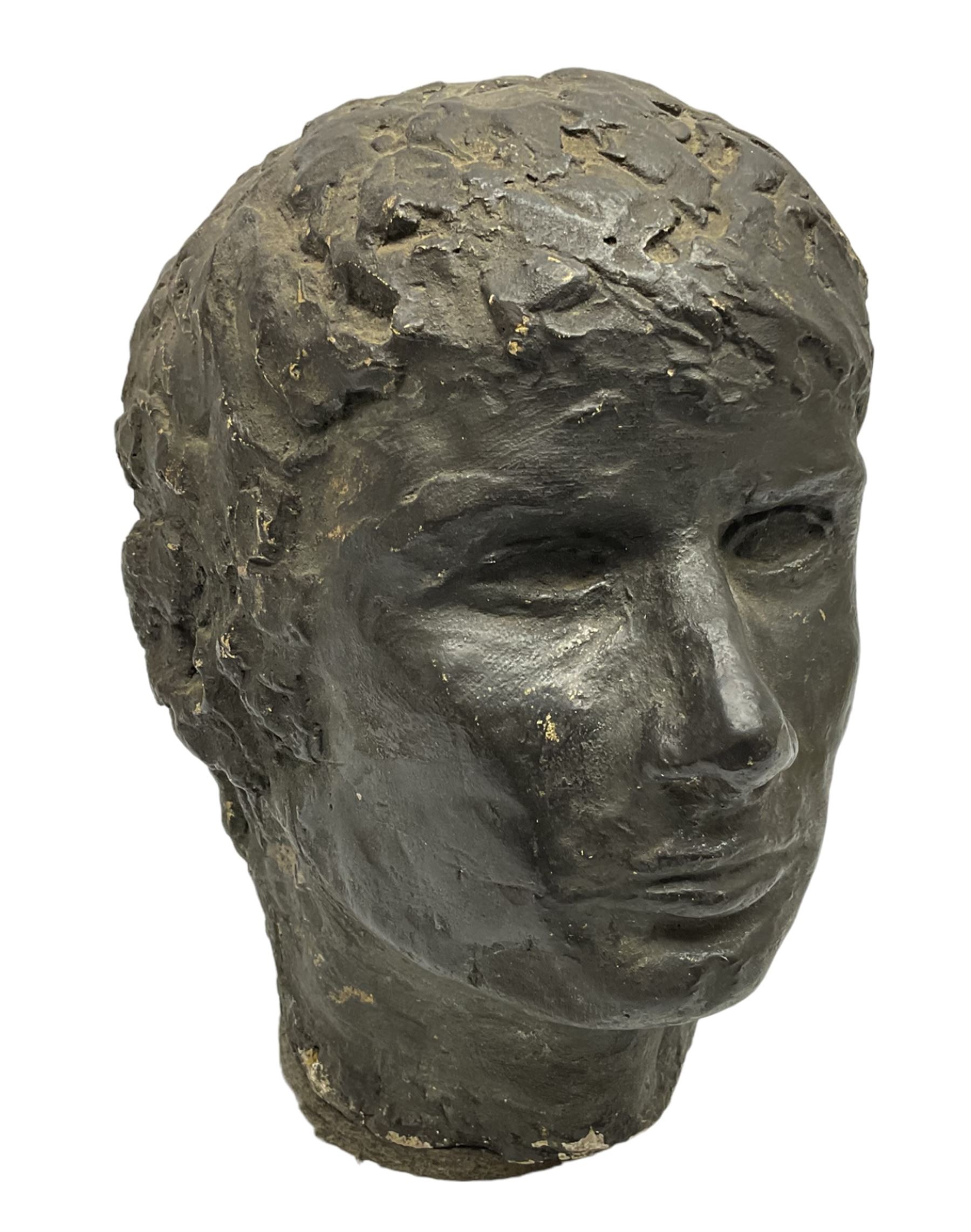 Bronzed plaster head study of a male figure