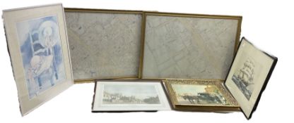 Pair of framed maps of Beverley town centre