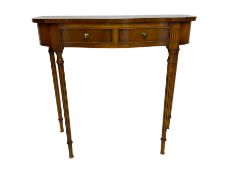 Yew wood serpentine console or side table
