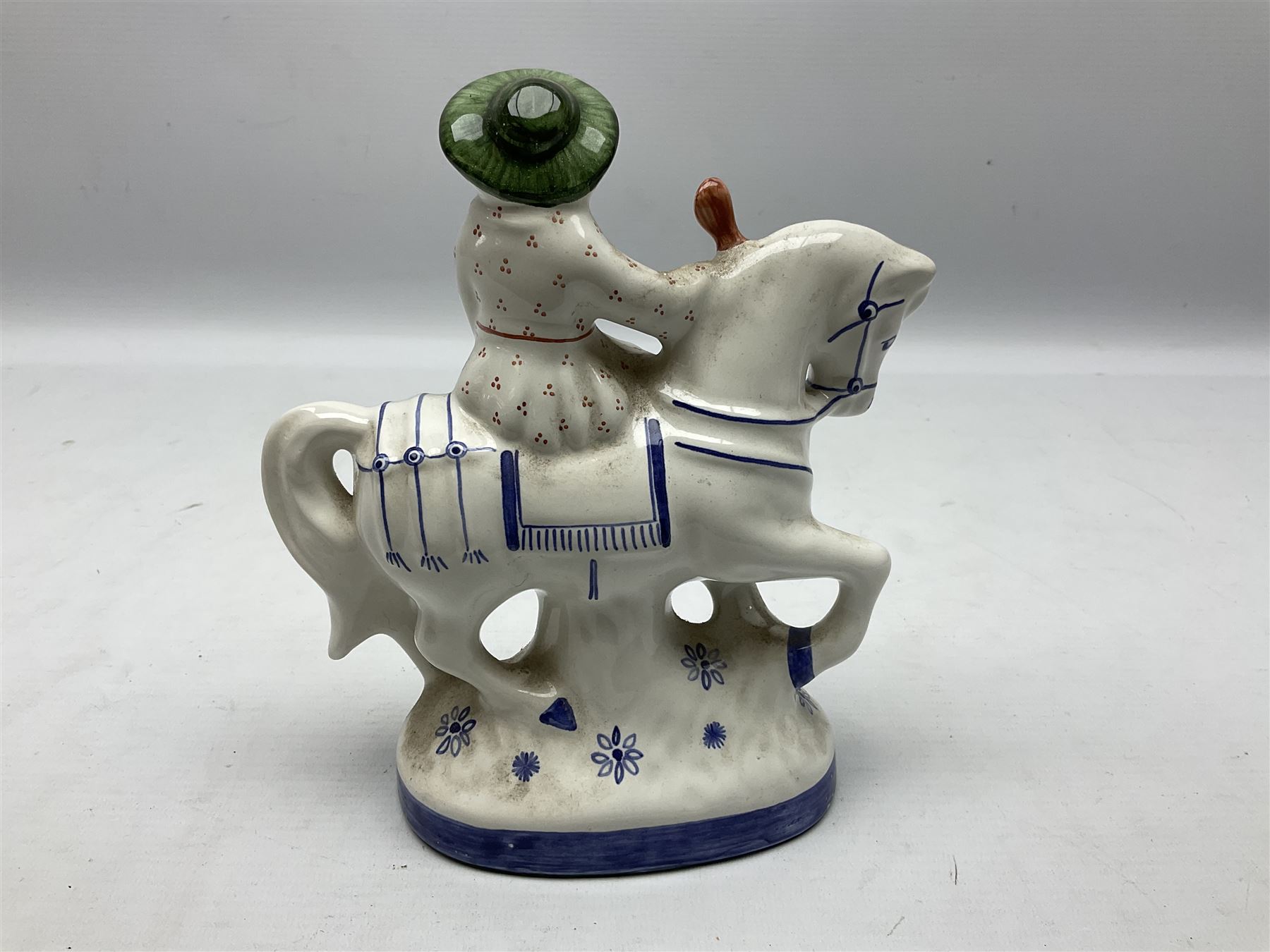 Rye pottery figure modelled as a lady upon a horse - Image 2 of 4