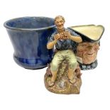 Group of Royal Doulton comprising blue jardeniere (a/f)