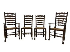 Set of four quality elm ladder back dining chairs