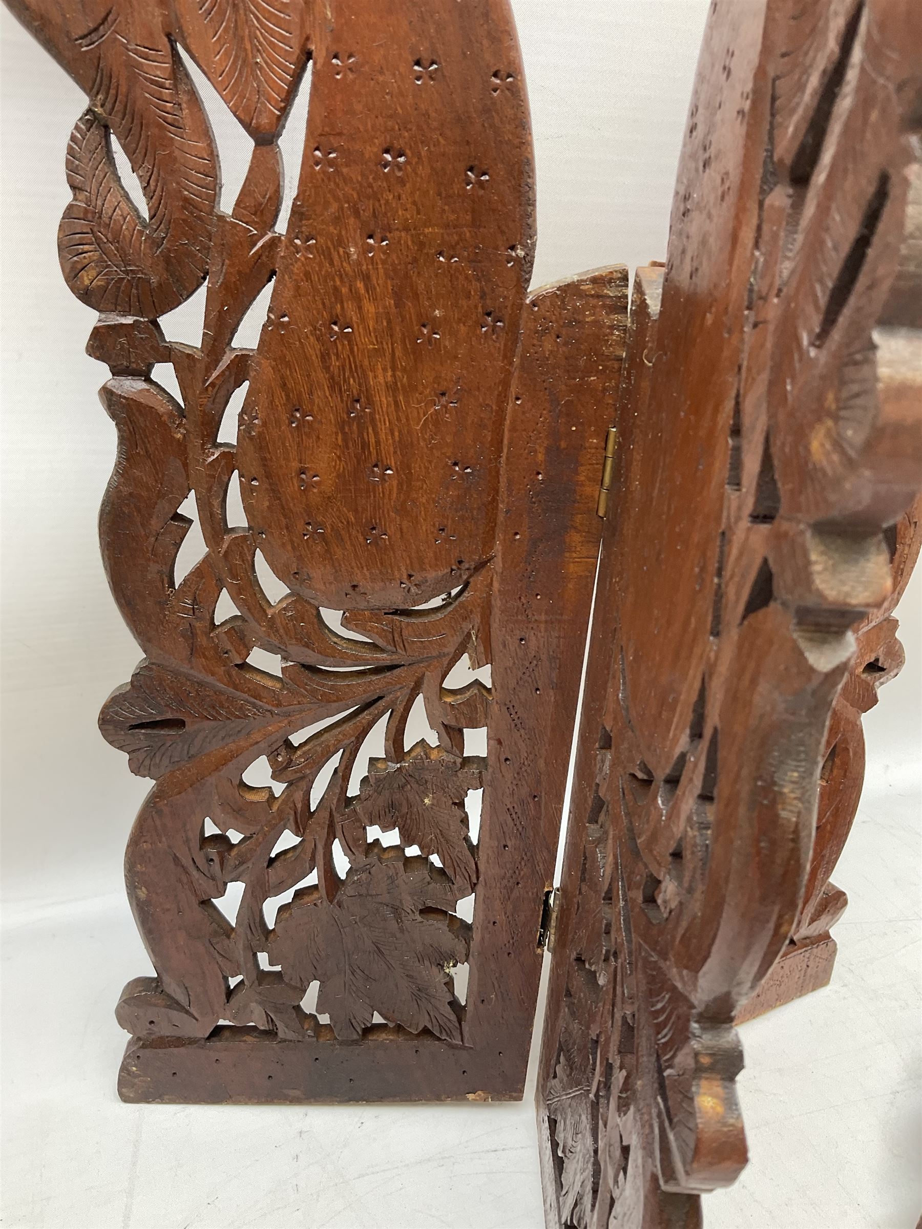 Two Indian carved and inlaid hardwood occasional tables with folding stands - Image 8 of 8