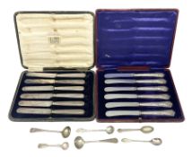 Edwardian cased set of six hallmarked silver handled butter knives