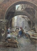 Italian School (19th century): People at the Market at 'Roma Portico D'Ottavia' (Portico of Octavia