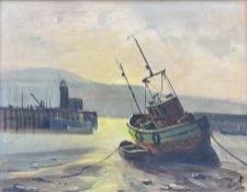 Don Micklethwaite (British 1936-): 'Morning Light Scarborough Harbour - Low Tide