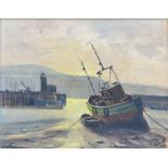 Don Micklethwaite (British 1936-): 'Morning Light Scarborough Harbour - Low Tide