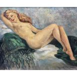 Roberte Chevalier (French 1907-2000): Reclining Female Nude 'Ch�le Vert'