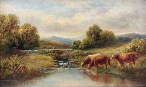 Henry Harris (British 1852-1926): Cattle Watering at River Bank