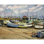 A P Tompkin (British 20th century): Harbour Scene