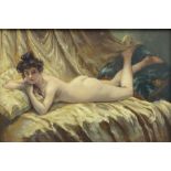 M Hernandez (French School 20th century): Nude Portrait of a Reclining Rococo Woman