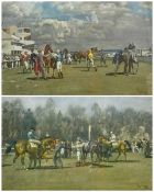 Sir Alfred Munnings (British 1878-1959): 'The Paddock at Epsom: Spring Meeting' and 'Unsaddling at E