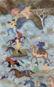 Persian School (19th Century): Battle Scene with Horses and Camels