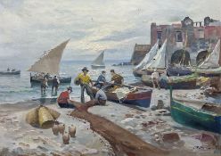 Continental School (Mid 20th century): Harbour Scene with Boats and Figures