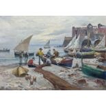 Continental School (Mid 20th century): Harbour Scene with Boats and Figures