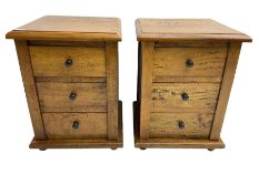 Pair hardwood three drawer pedestal chests