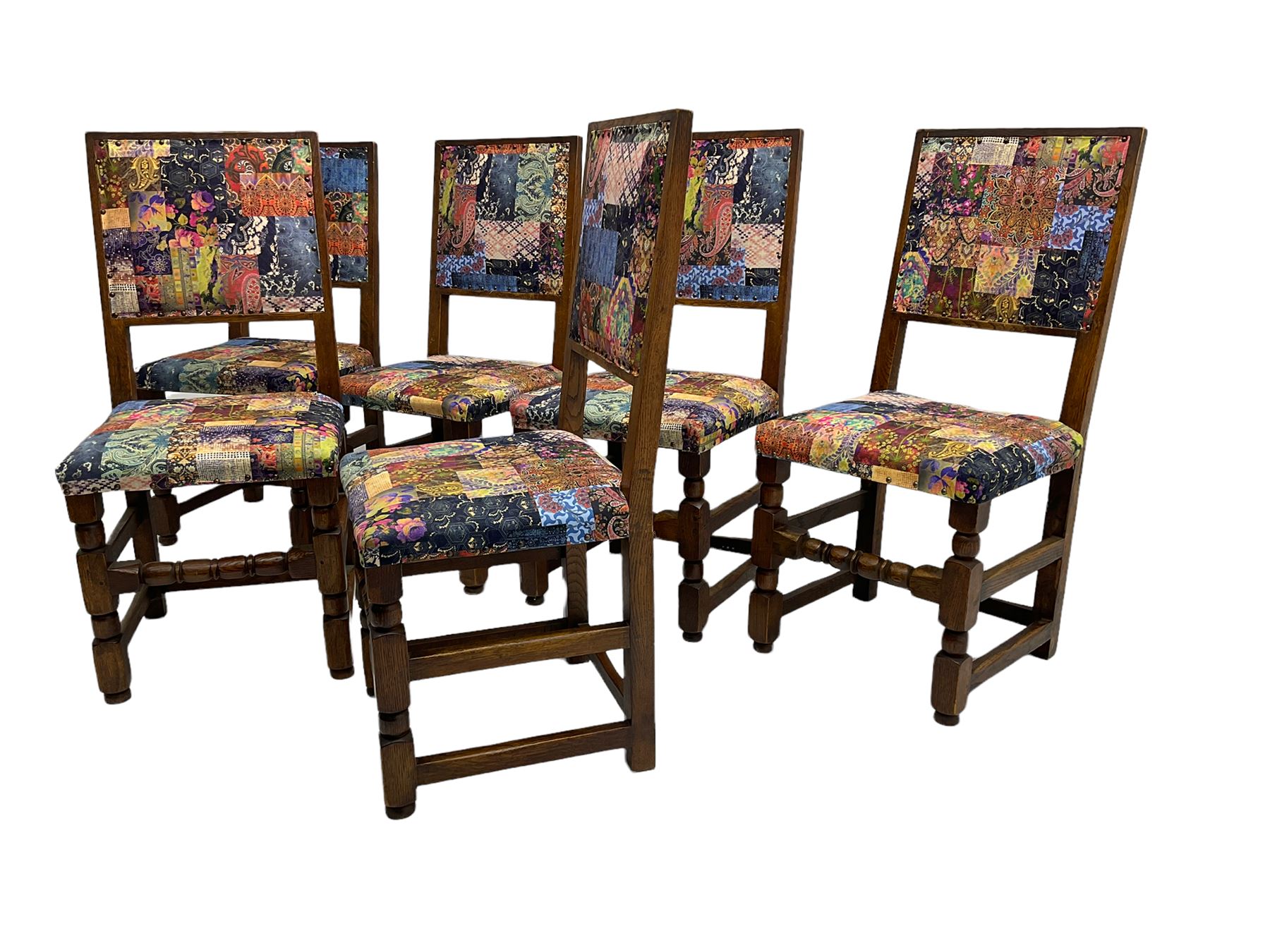 Set six oak high back dining chairs - Image 2 of 6