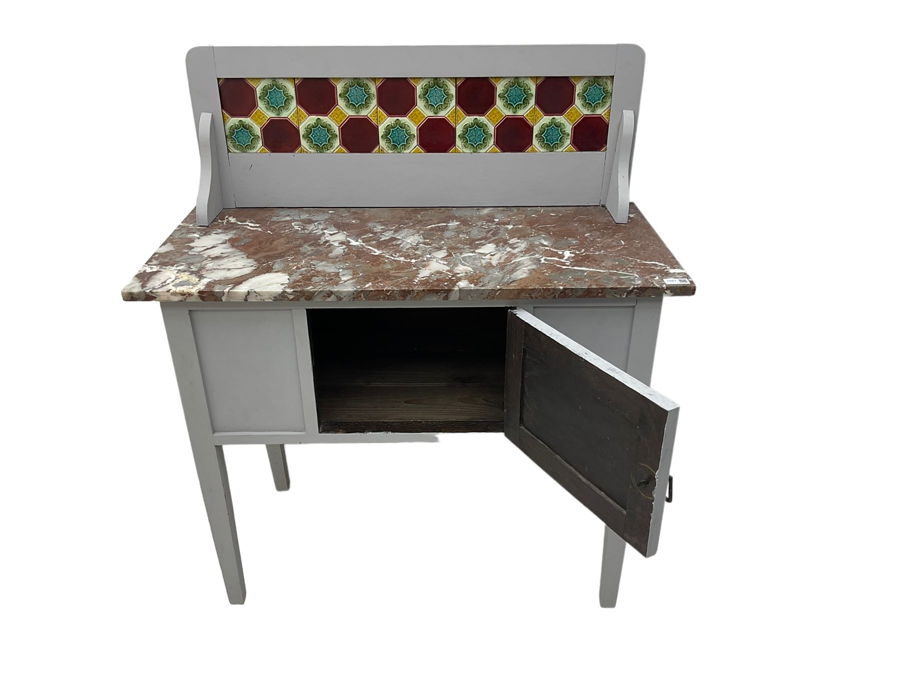 Edwardian painted oak washstand with marble top and tiled back - Image 5 of 6