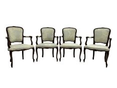 Set four French style stained beech elbow chairs