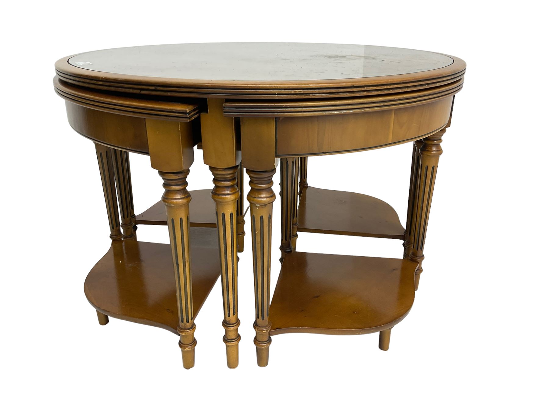 Yew wood circular coffee table with four nesting tables - Image 5 of 5