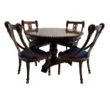 Regency style dining set - the table with circular tilt-top on turned and carved column