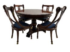 Regency style dining set - the table with circular tilt-top on turned and carved column