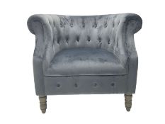 Natural velvet Chesterfield button pressed tub chair with rolled arms