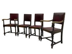 Set four early 20th century oak barley twist dining chairs