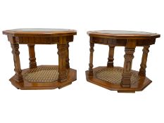 Pair hardwood octagonal side tables