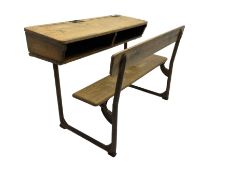 Early 20th century elm twin school desk