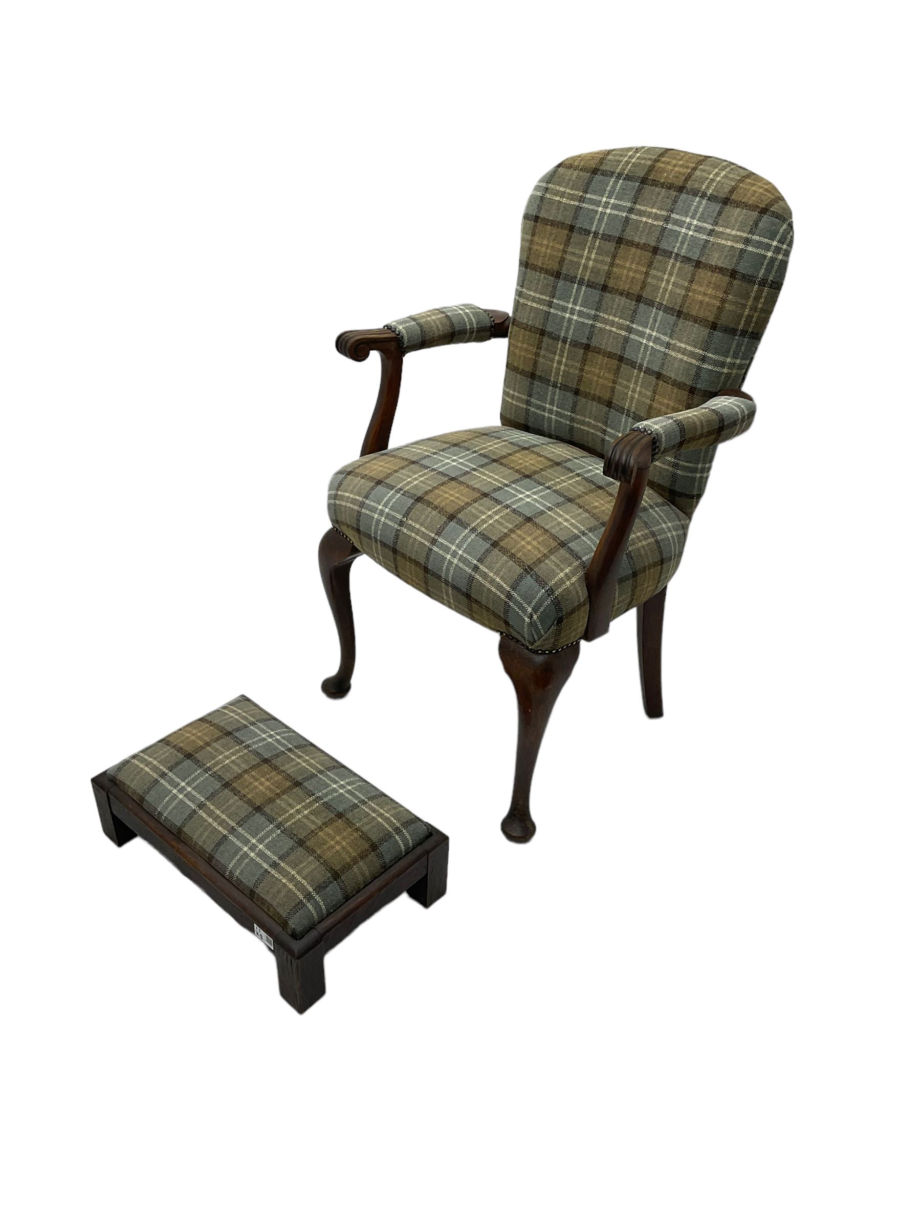 Late 19th century walnut open armchair in tartan fabric - Image 3 of 6